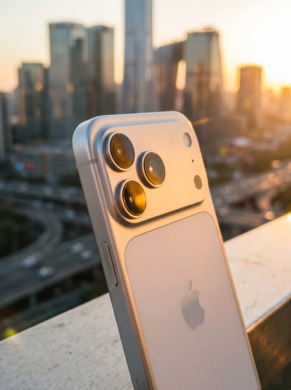 A phone photographed against the city skyline